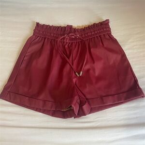 Burgundy Faux Leather Paperbag Waist Shorts – Size Small